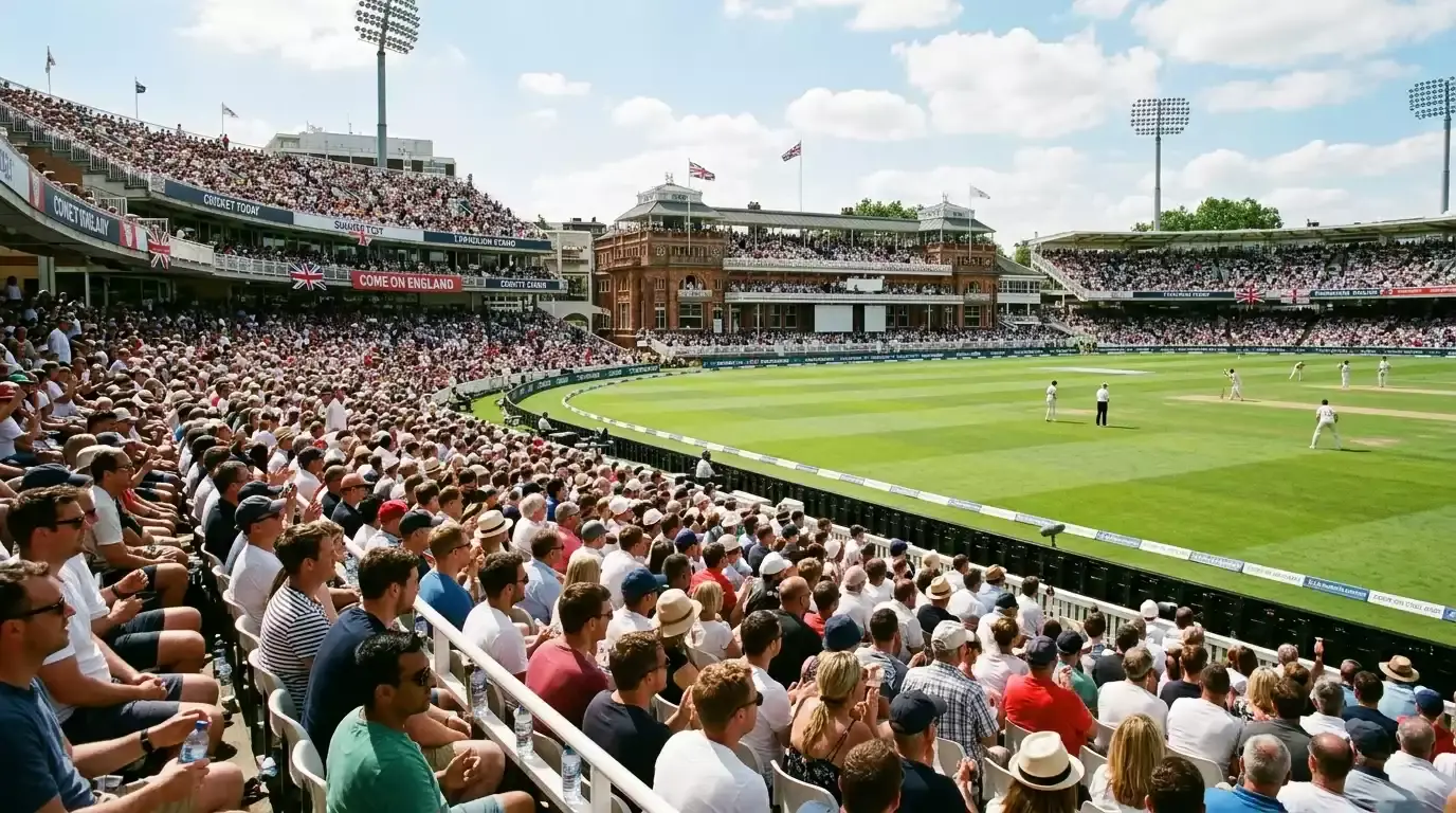 Crowd at an English Test ground during an Ashes summer afternoon session