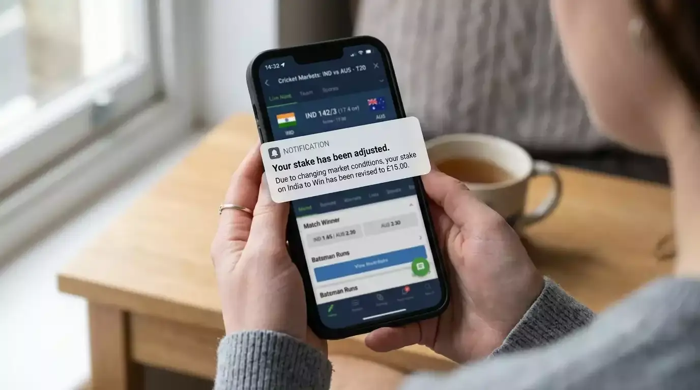 Smartphone showing an account-restriction notice on a generic sportsbook