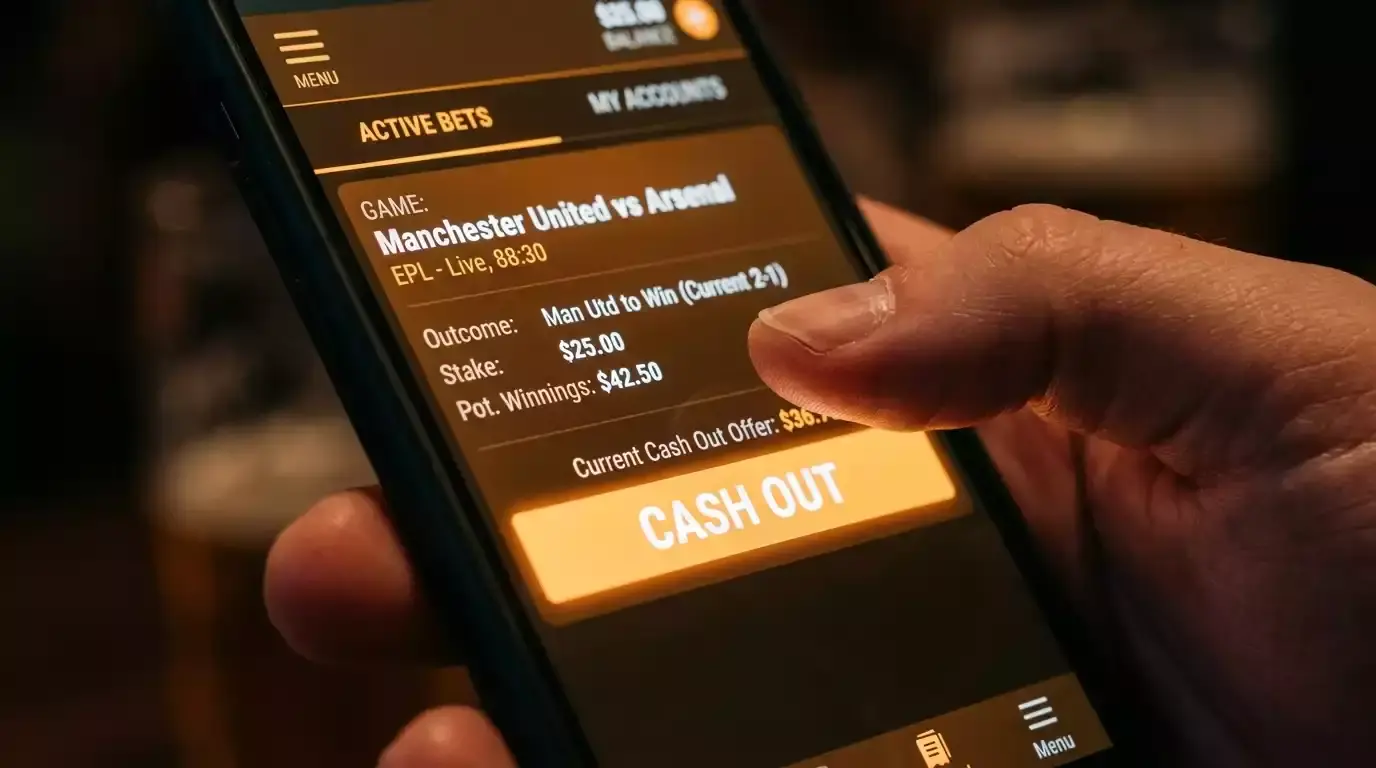 Close-up of a cash-out button on a generic mobile sportsbook interface