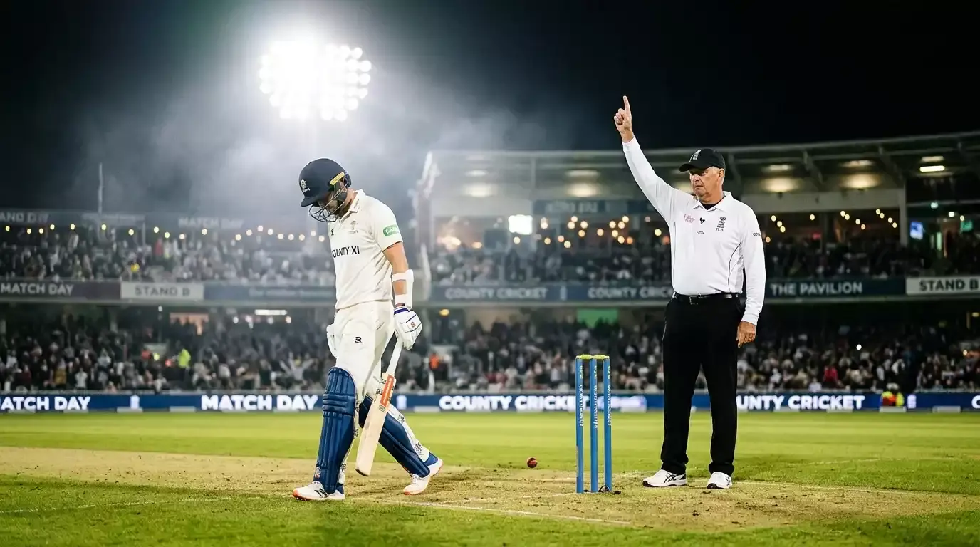Batter trapped LBW with the umpire