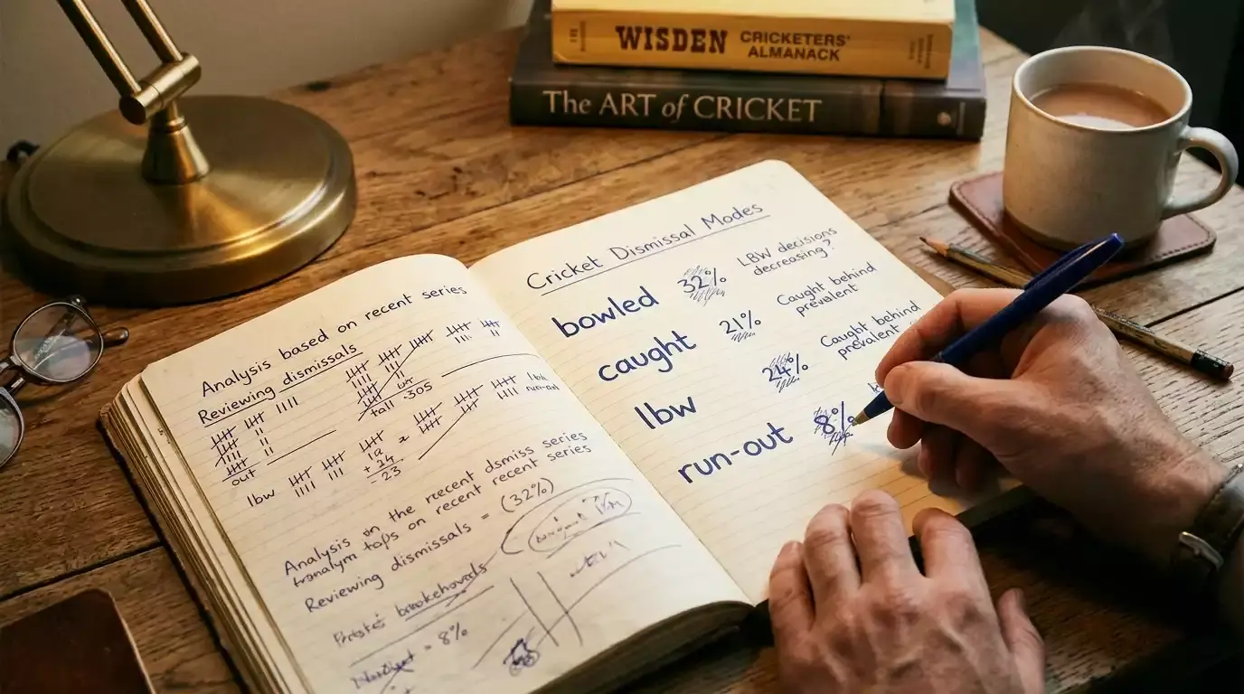 Notebook listing dismissal type frequencies for different cricket formats
