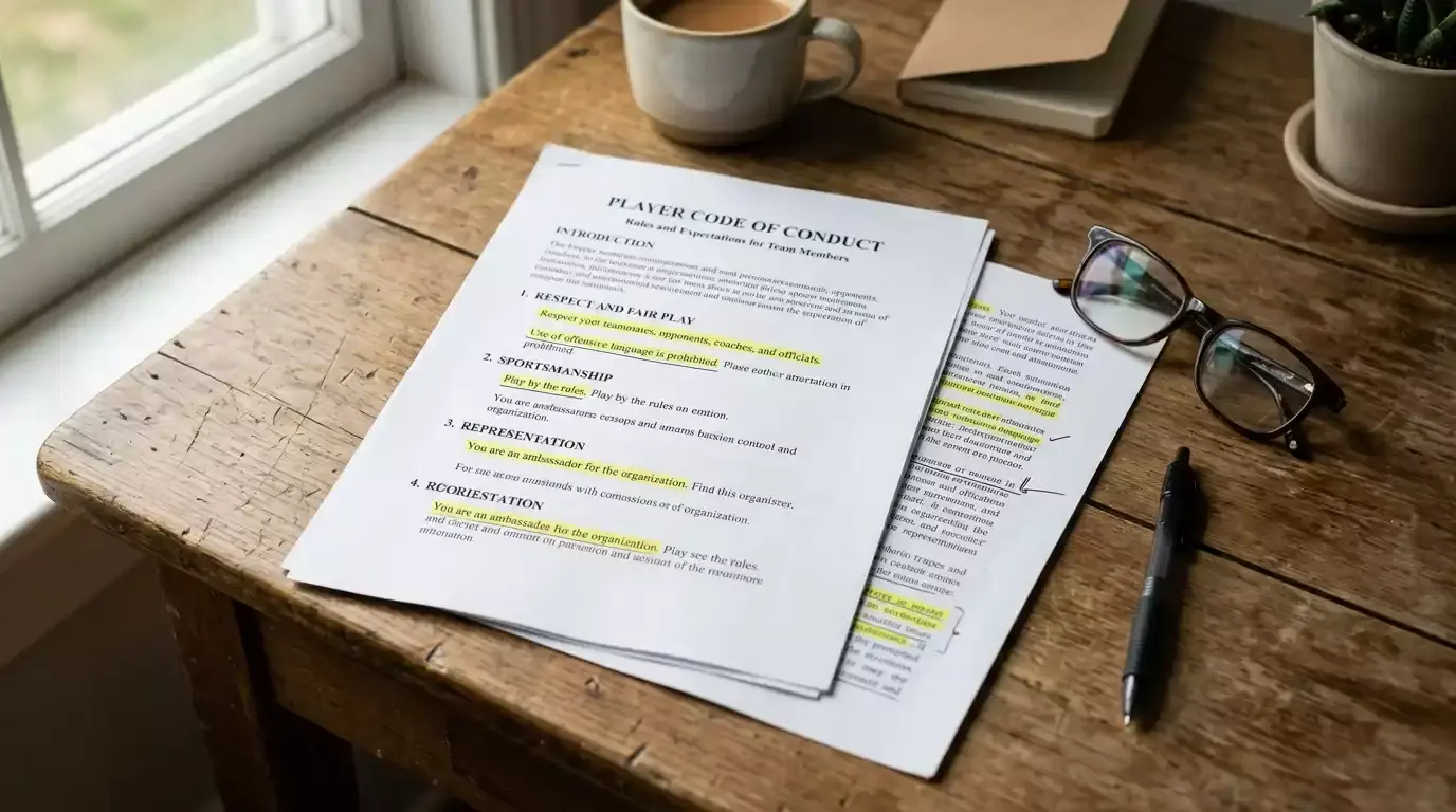Printed player betting rules document on a desk with annotations