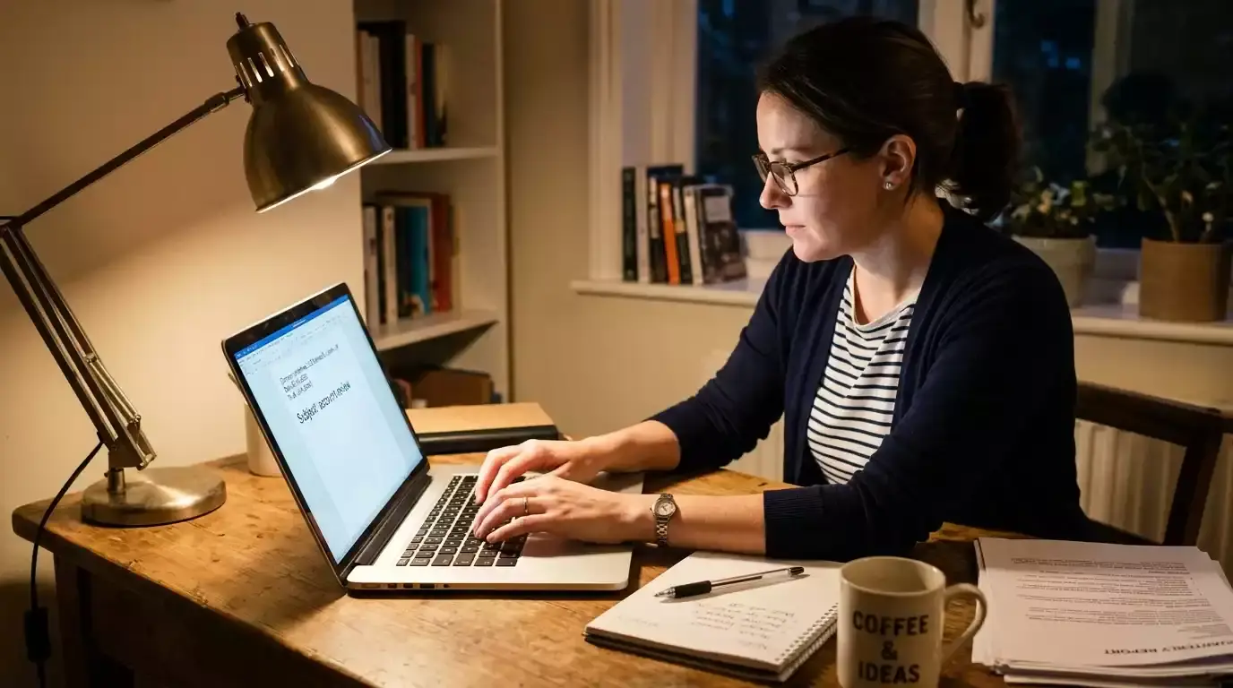 Person writing a dispute letter at a laptop about a frozen gambling account