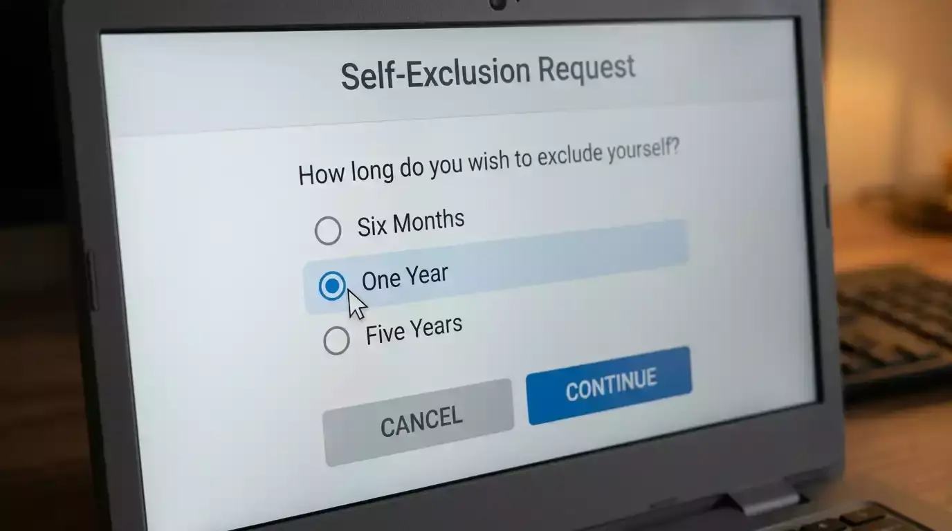 Close-up of generic self-exclusion period selection checkboxes on a form