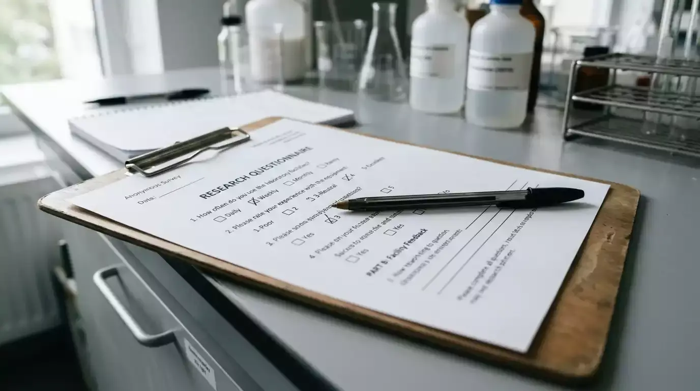 Clipboard with a research questionnaire used to measure gambling harm