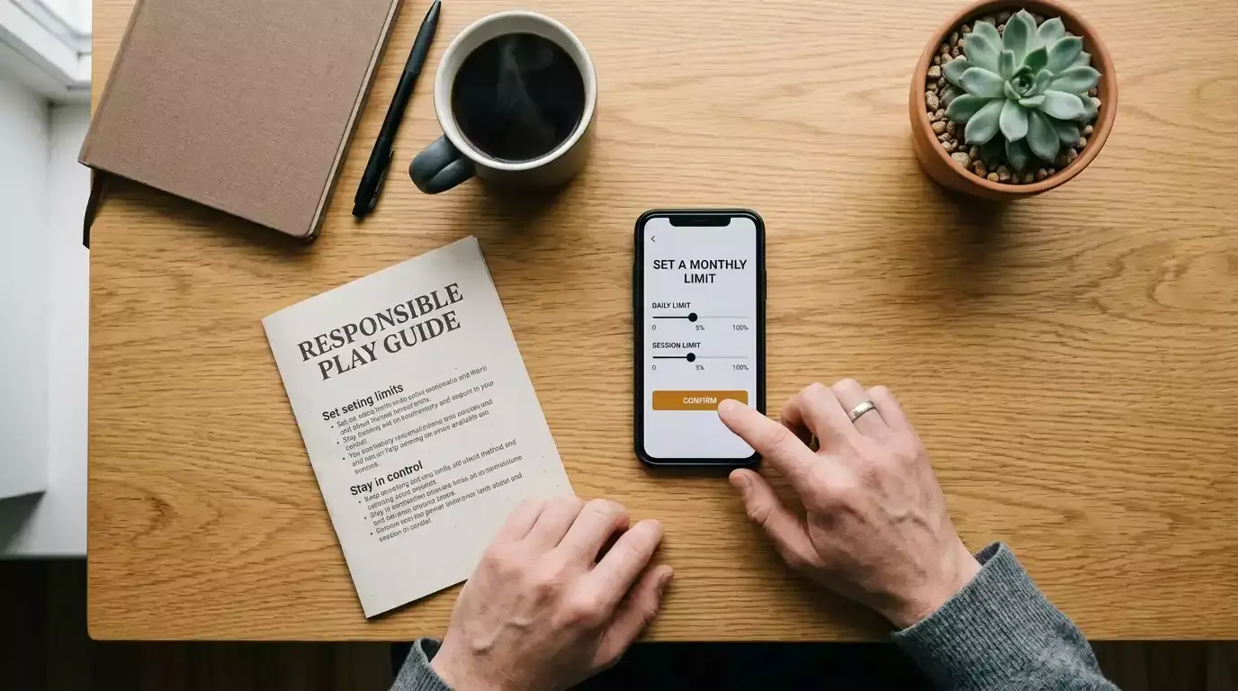 Person setting a deposit limit on a banking-style interface, calm daylight on a clean desk