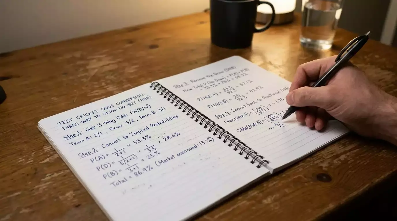 Hand-written notes comparing three-way and draw-no-bet odds on a notebook