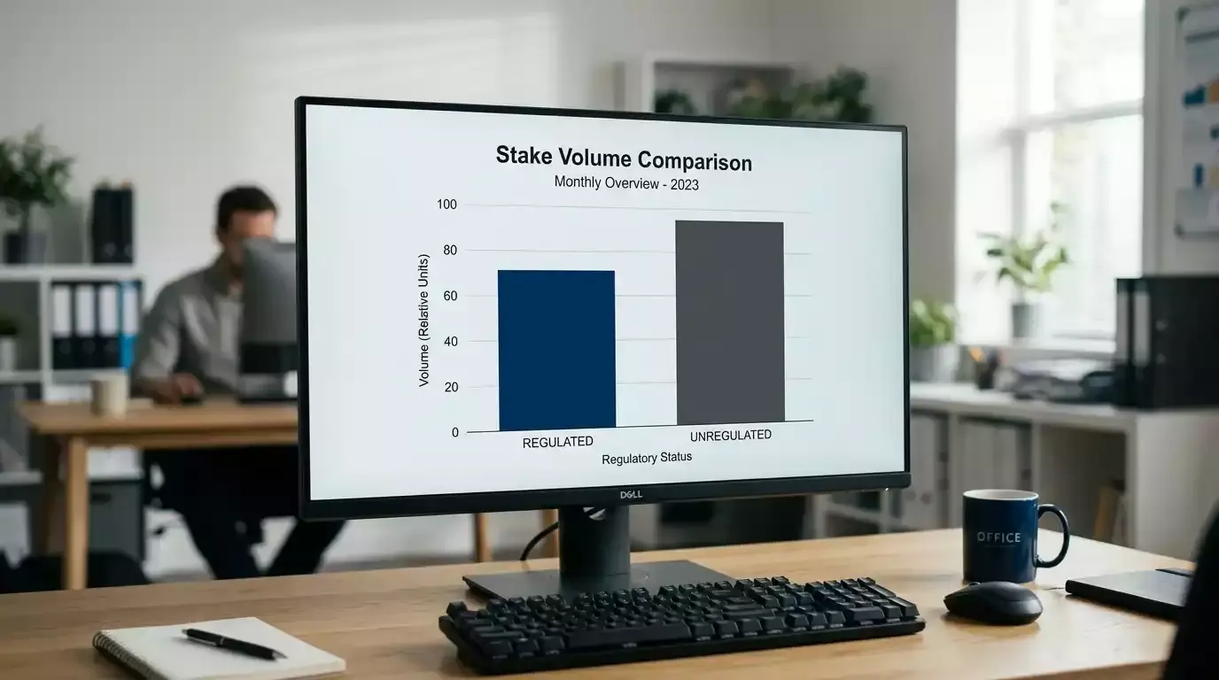 Monitor showing a simple bar chart of UK gambling leakage to offshore sites