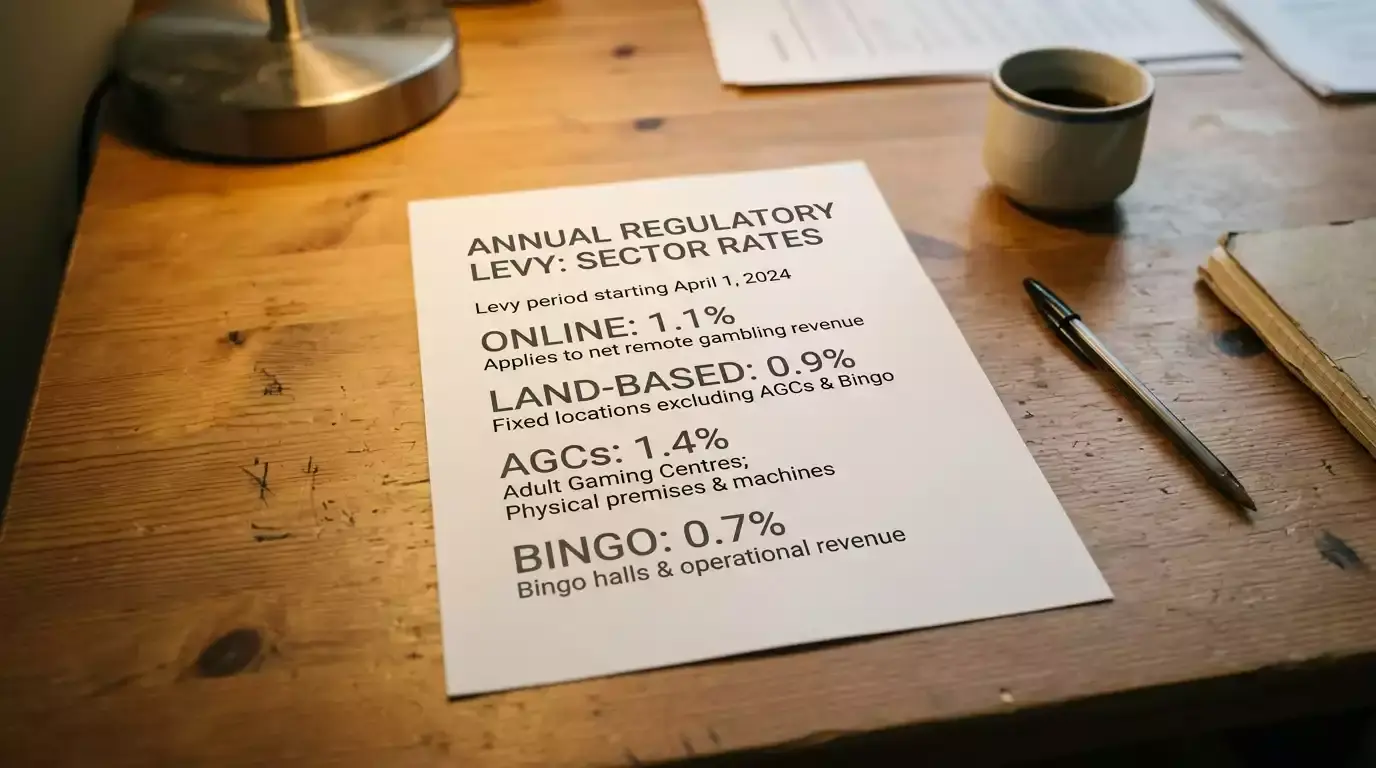 Printed sector rate breakdown for the UK statutory gambling levy